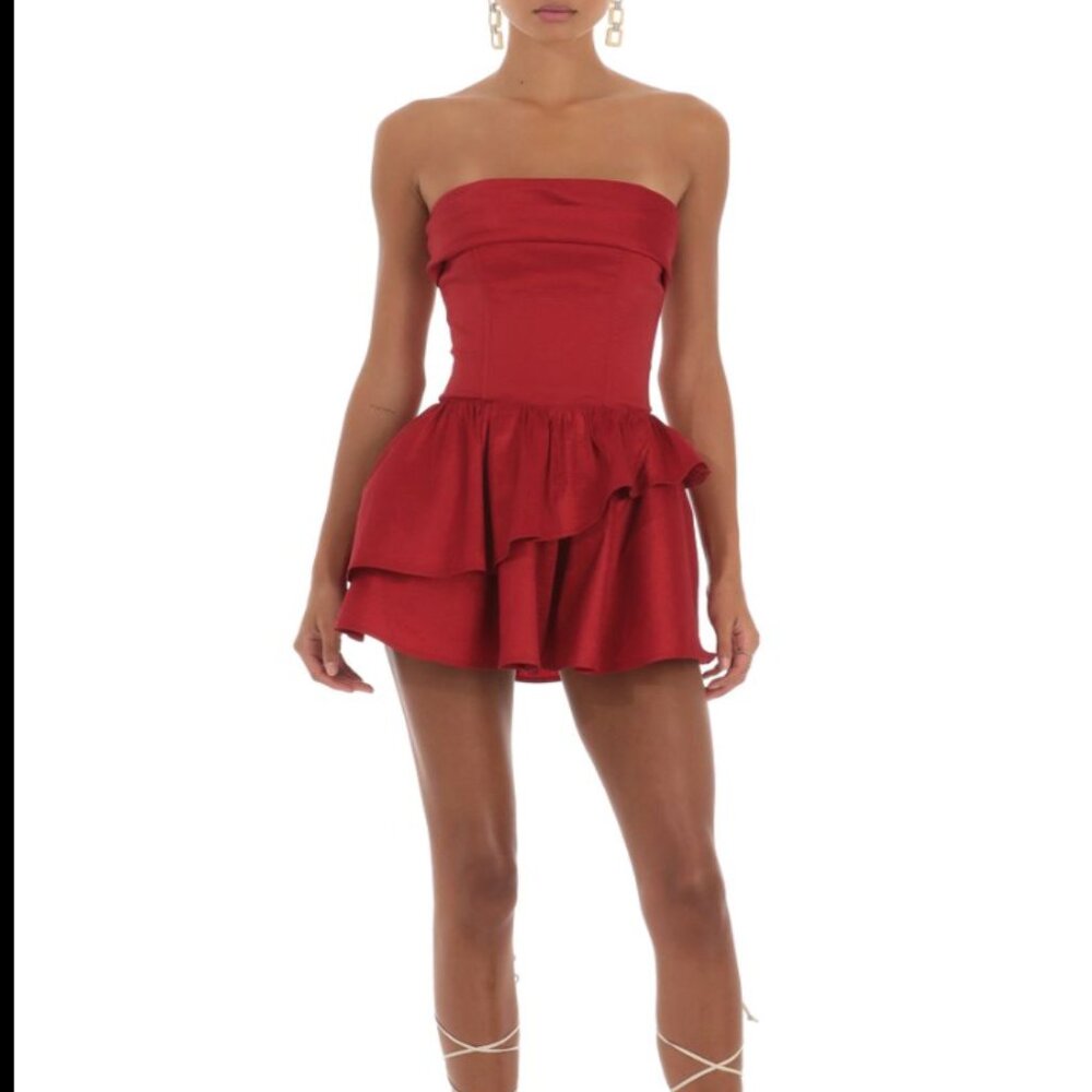 Lucy in the Sky Corset Strapless Dress in Red
